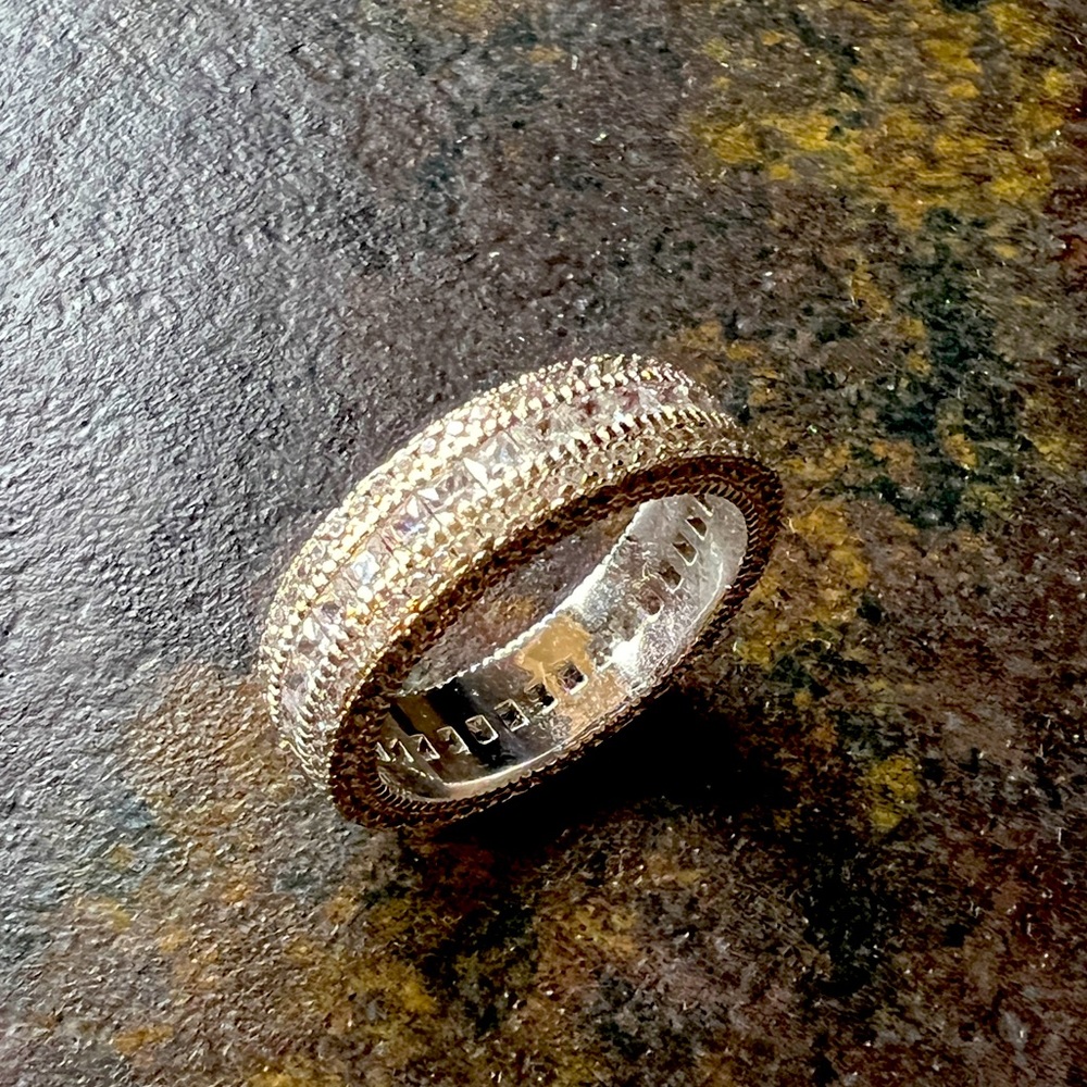 White Gold Plated 5 Row CZ Wide Statement Eternity Band